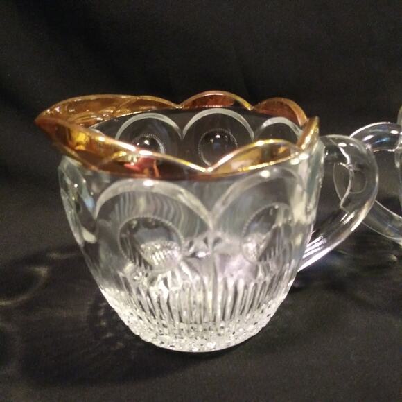 Vintage EAPG Bartlett and Collins Cream n Sugar Set in St. Genevieve 18k Gold - Picture 4 of 15